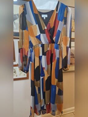 Multicolor Geometric Wrap Midi Dress